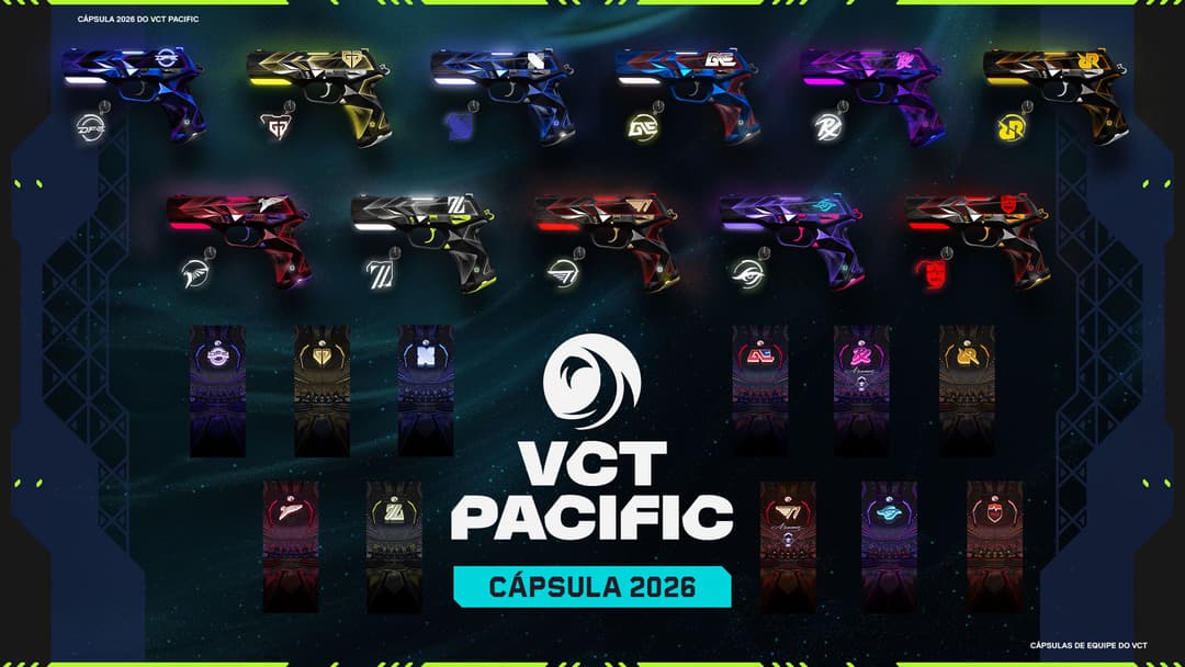 Skins do VCT Pacífico 2026 (Foto: Divulgação/Riot Games)