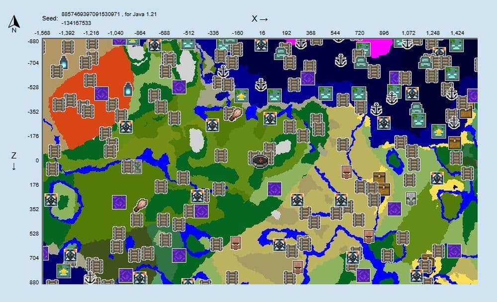 Triple Village and Broken Nether Portals Seed Code: 8857469397091530971 (Image Credit: Screengrab via Chunkbase)