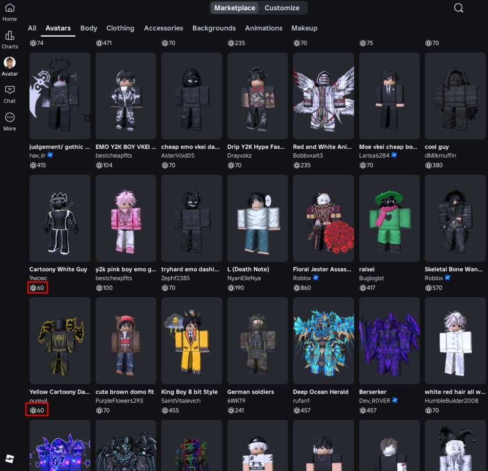 While not free, you may also be able to find complete avatars at really low prices in the Marketplace (Image Credit: THESPIKEGG)