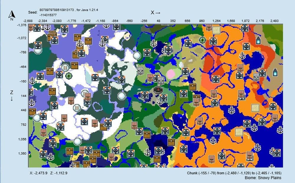 Ore-Rich Island Spawn Seed Code: 8078979788510913173 (Image Credit: Screengrab via Chunkbase)