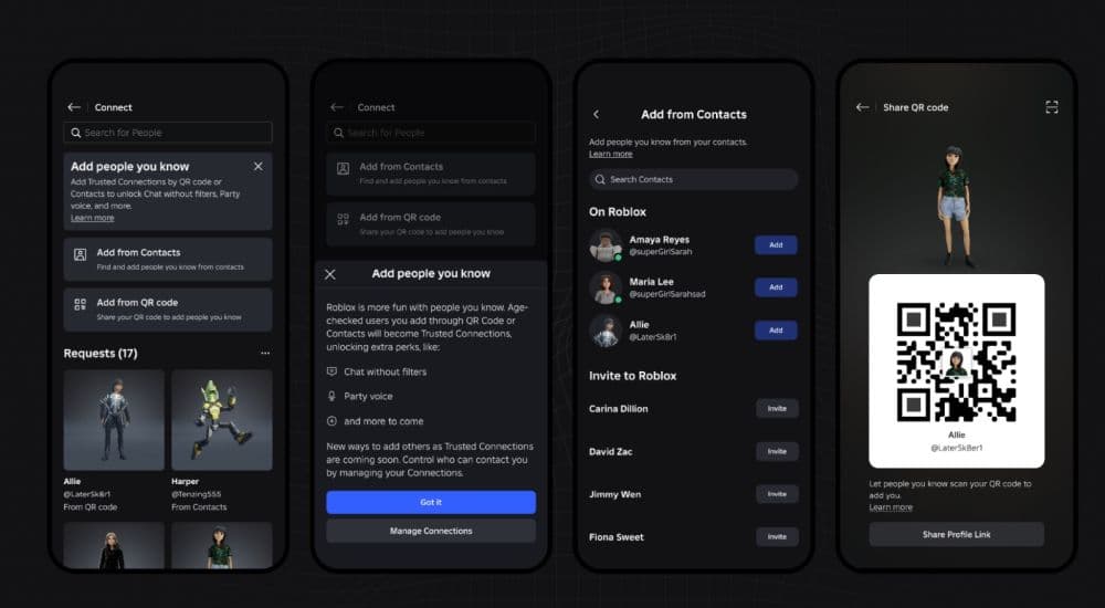 Add people you know so that you can save them as “trusted connections” in the next stage (Image Credit: Roblox)