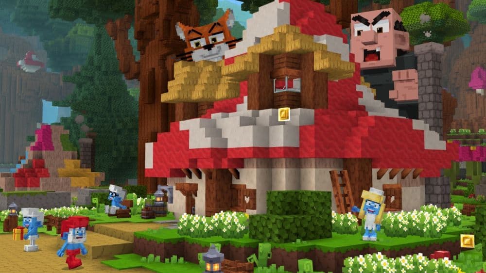 The Smurf Village has made its way into Minecraft with the new DLC (Image Credit: Minecraft)
