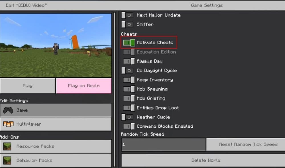 First things first, activate cheats in Settings (Image Credit: YourSixGaming on YouTube)