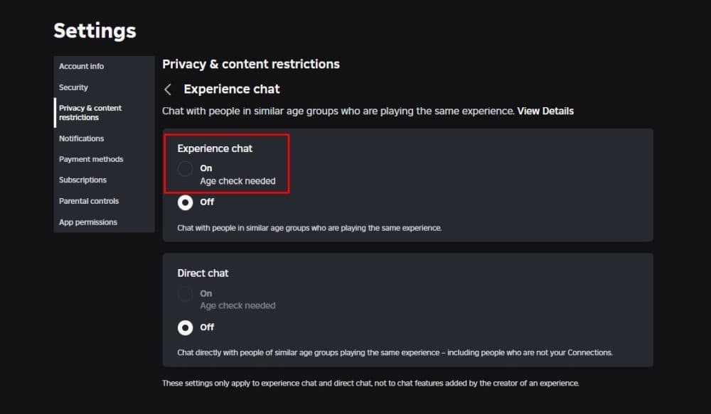Remember, you must verify your age before you turn on voice chat. Otherwise, Roblox won’t allow you (Image Credit: THESPIKEGG)