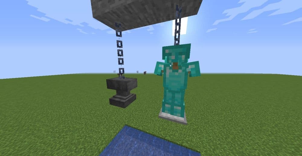 You can even hang your armor stand with chains for an even scarier display (Image Credit: Minecraft)