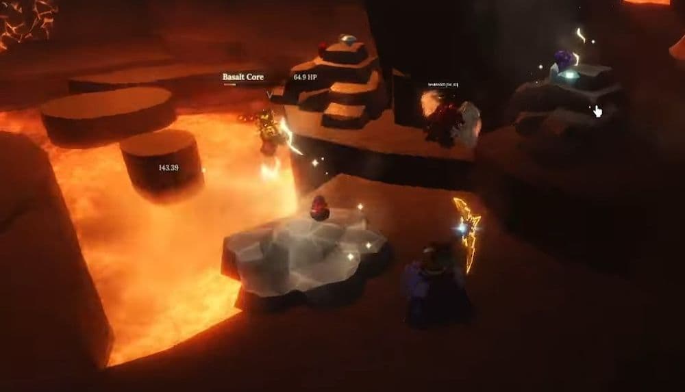 You can either mine Basalt Core or Basalt Veins for a chance to drop Eye Ore in The Forge (Image Credit: NoobBlox on YouTube)