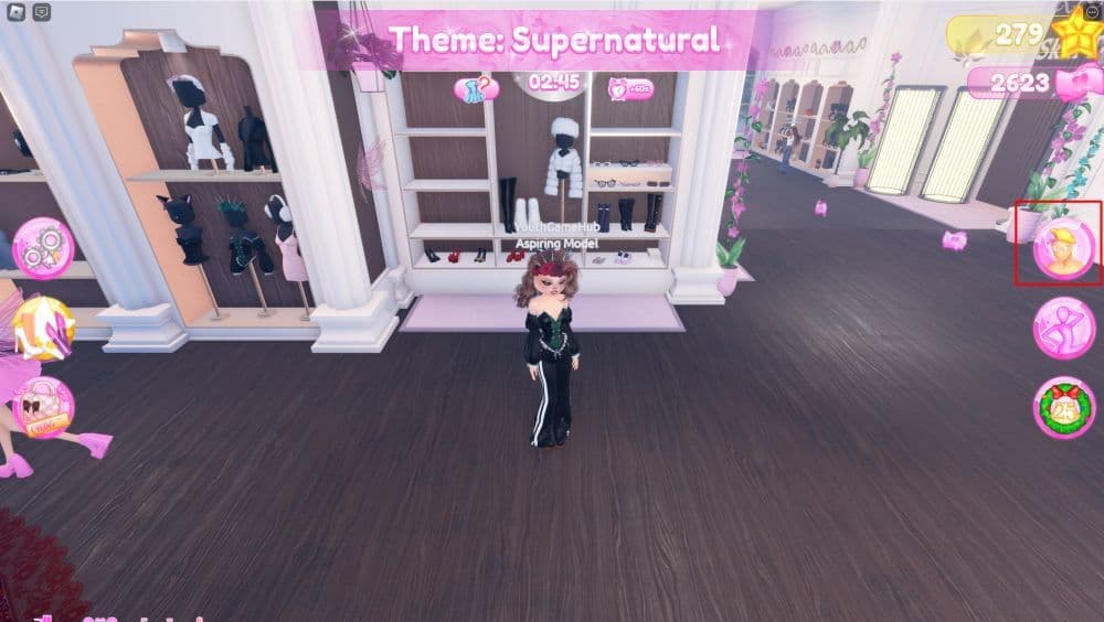 To change the color of your outfit or remove any item, click the “yellow beret” button on the right (Image Credit: Screengrab via Dress to Impress)