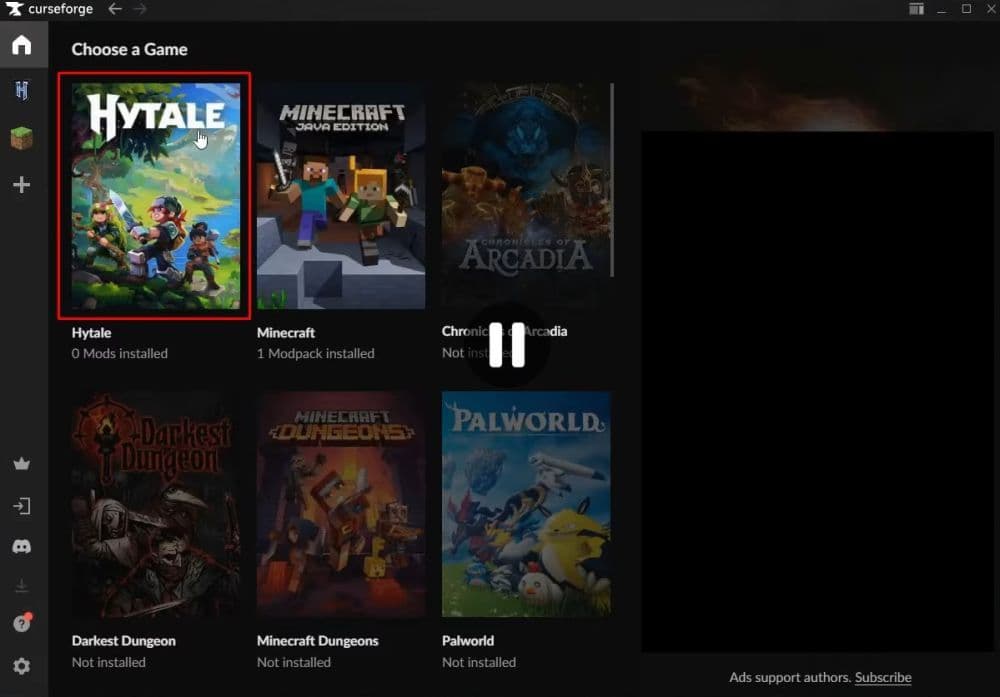 You will see Hytale in the games list once you install CurseForge (Image Credit: Screenshot by THESPIKEGG via CurseForge on YouTube)