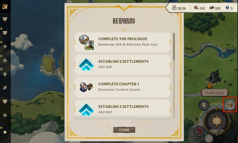 Click this icon at the bottom right corner to access the rewards menu (Image Credit: Screenshot by THESPIKEGG)