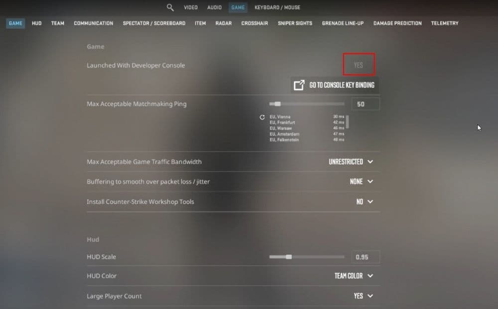 First, enable the developer console in the game (Image Credit: THESPIKEGG)