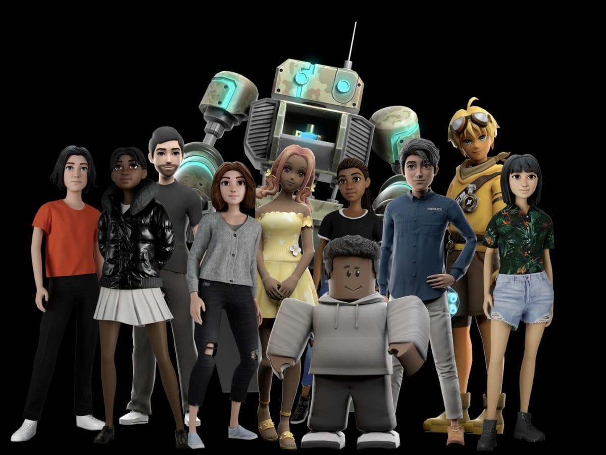 Customizable Roblox characters standing together