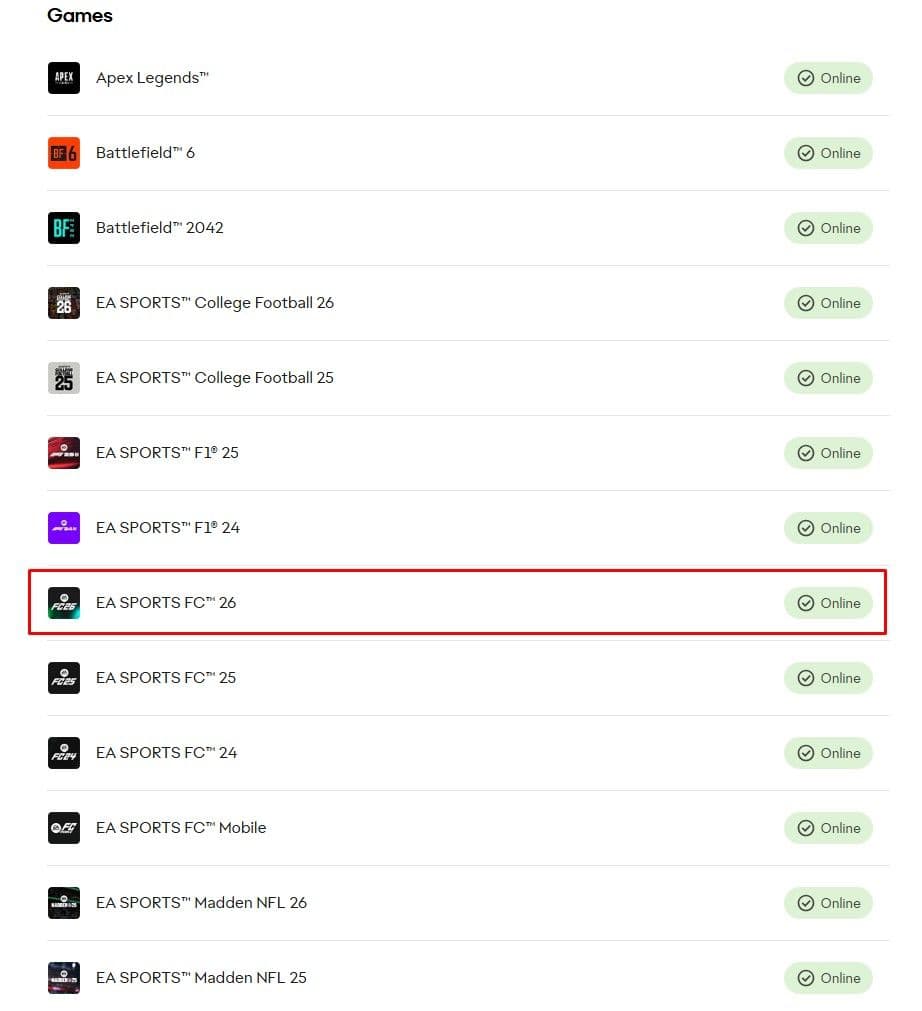 Go to the official status page to check if there are any server-side issues (Image Credit: Screengrab by THESPIKEGG)
