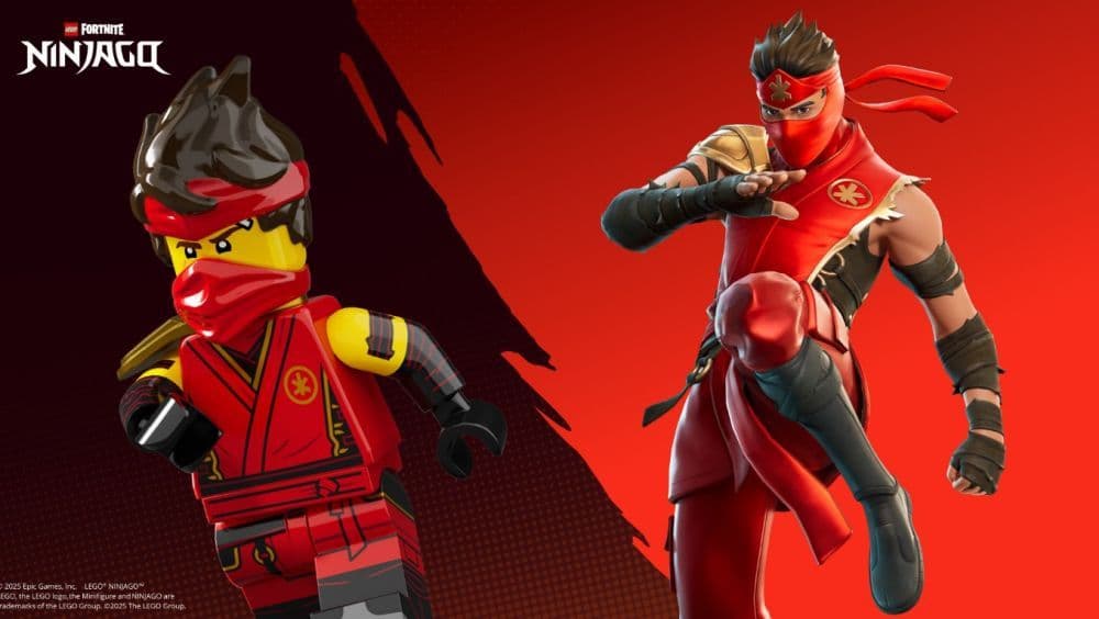 Players can get the regular and the LEGO Fire Master Kai skin with the LEGO Pass in Fortnite (Image Credit: Gamespot)