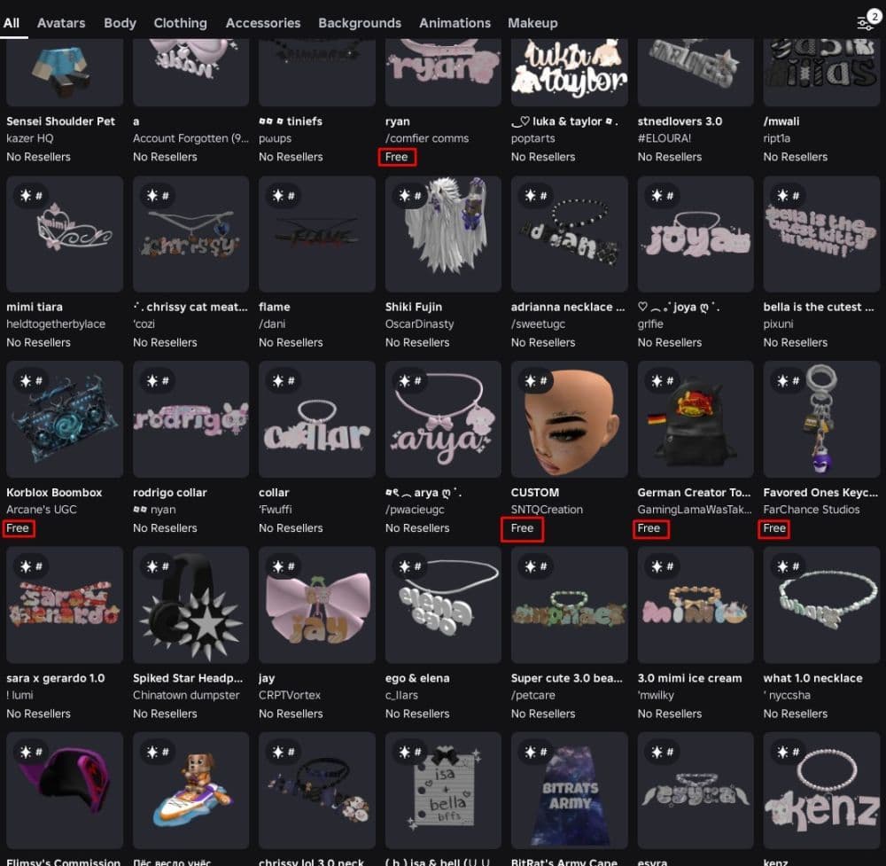 Find the items that say “Free” underneath (Image Credit: THESPIKEGG)