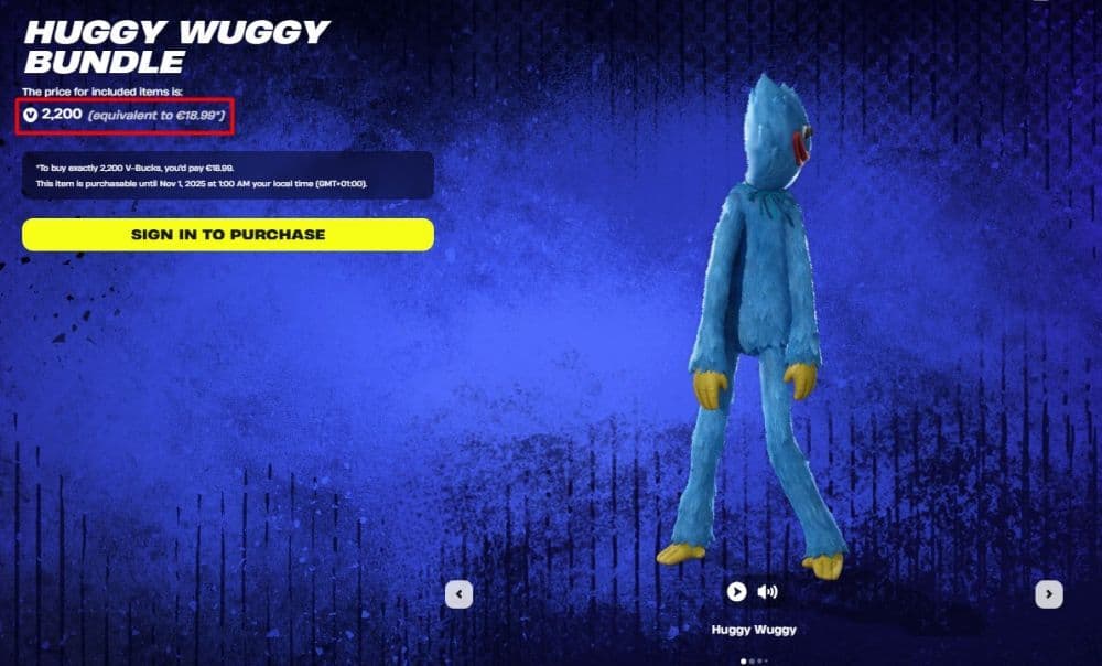 As seen in the image above, you can buy the complete Huggy Wuggy bundle in Fortnite for 2200 V-Bucks (Image Credit: Screengrab via Fortnite)