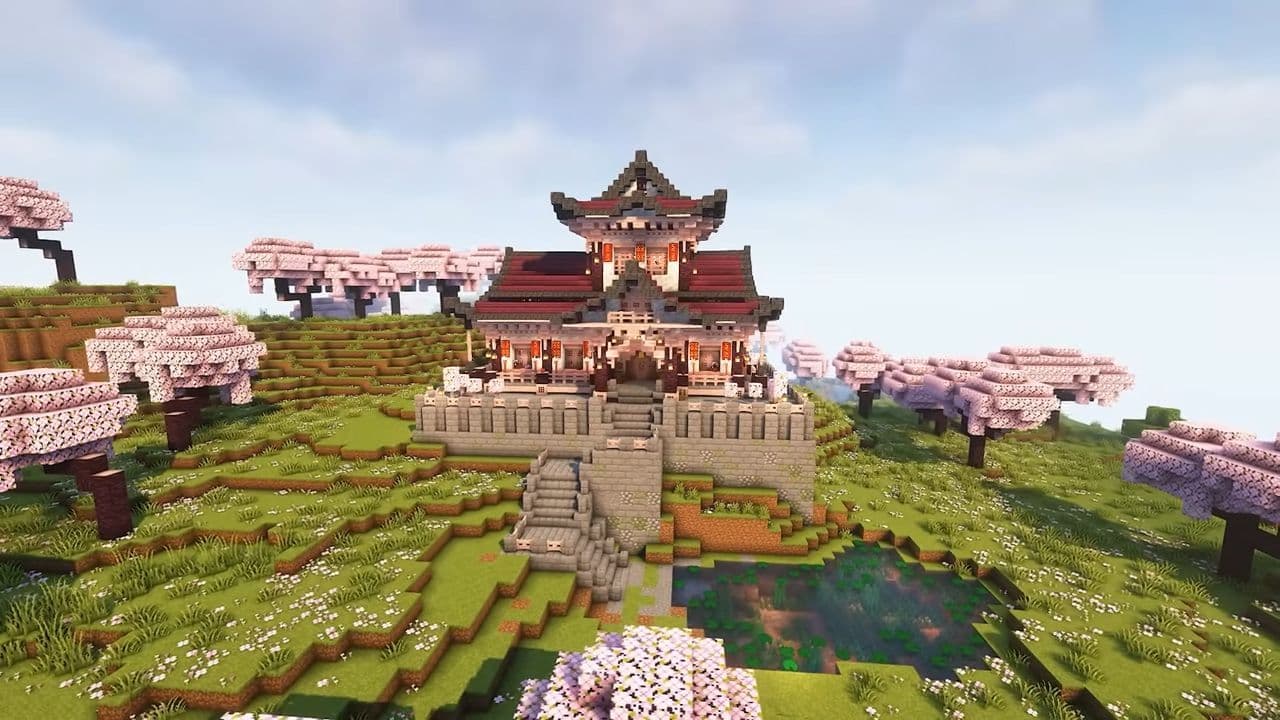 Easy & cute Japanese Cherry Blossom House Minecraft tutorials