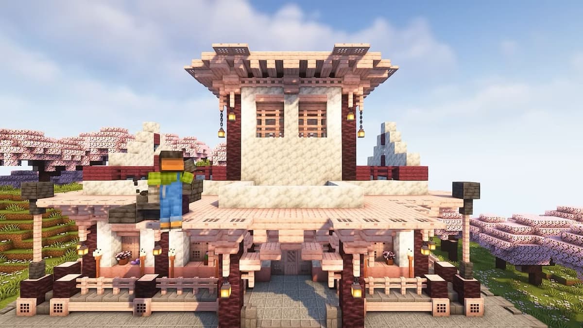 Easy & cute Japanese Cherry Blossom House Minecraft tutorials
