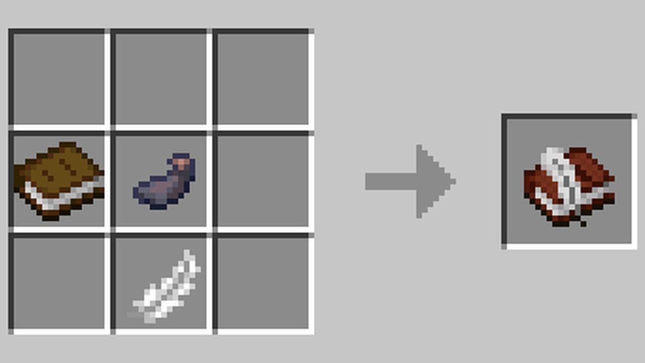 Minecraft book recipe with book and quill, bookshelf, and more
