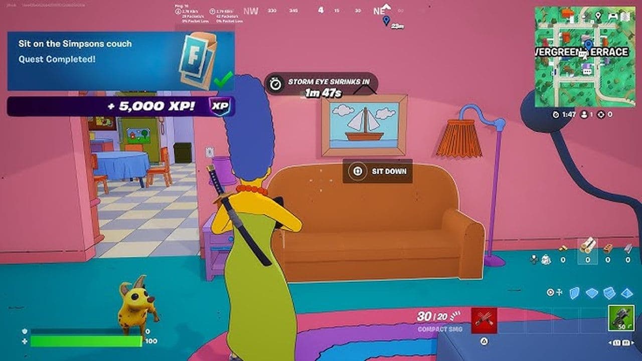 how to sit on simpsons couch fortnite