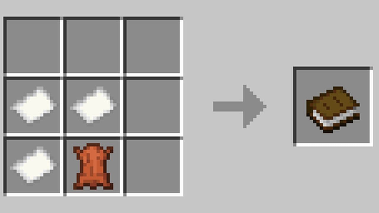 Minecraft book recipe with book and quill, bookshelf, and more