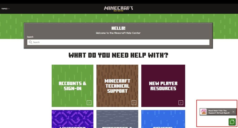 You can interact with Merl by clicking it on the bottom right of the page on the Minecraft Help page (Image Credit: Screengrab via Minecraft)