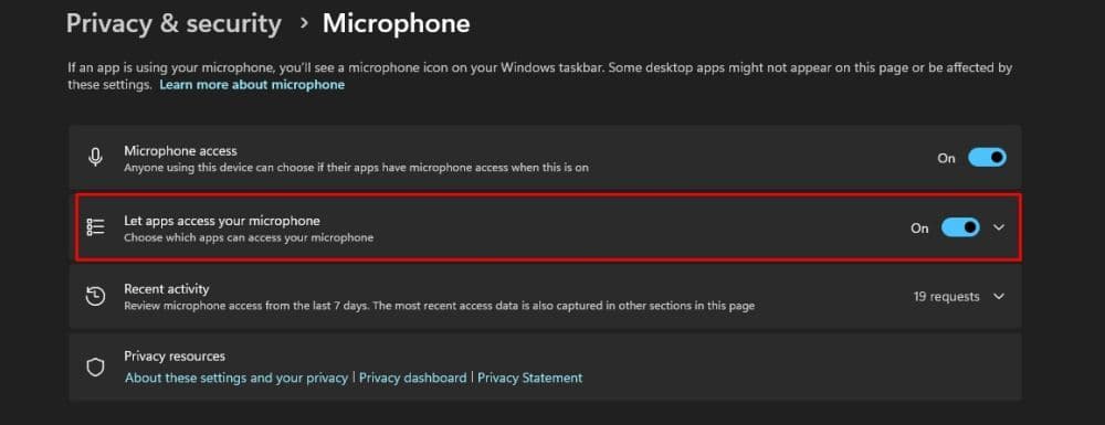 If you are on a Windows PC, you can allow Roblox to access your microphone from this menu (Image Credit: THESPIKEGG)