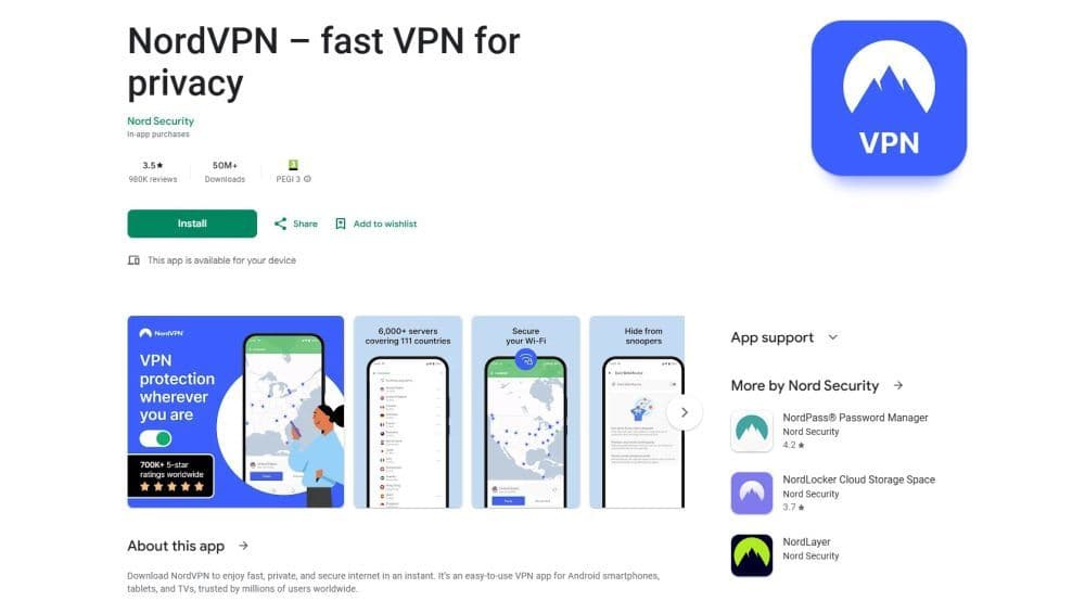 NordVPN is a trusted service that you can try (Image Credit: Screengrab via NordVPN&Gooble Play Store)