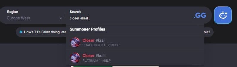 Enter whichever player you want to look for, whether it is a professional player like Closer or just a close friend (Image Credit: THESPIKEGG)