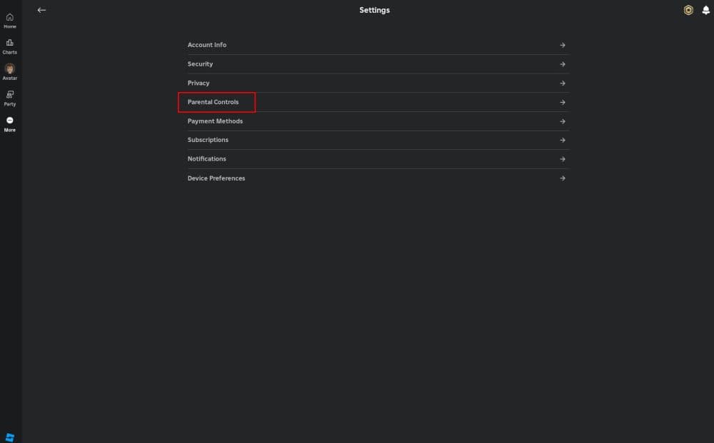 You can turn the “Parental Controls” settings on to make sure your child is safely enjoying the world of Roblox (Image Credit: Screengrab via Roblox)