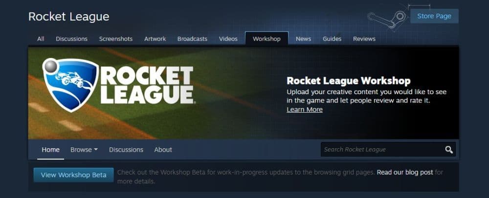 Rocket League was taken down from Steam, but the workshop is still available (Image Credit: Screengrab by THESPIKEGG)