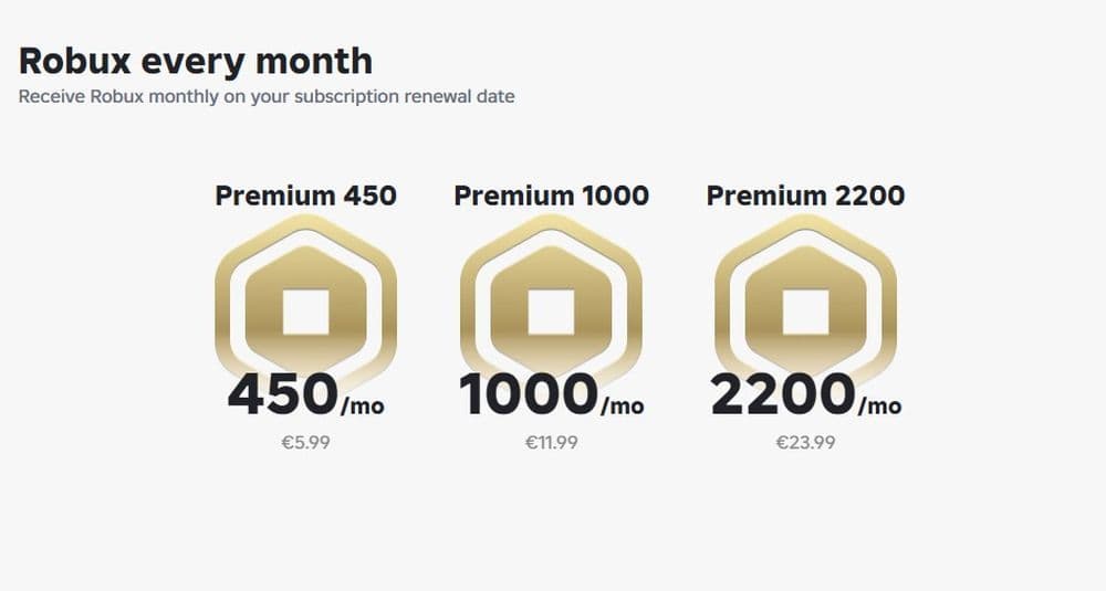 Different Premium memberships give different amounts of Robux (Image Credit: Roblox)