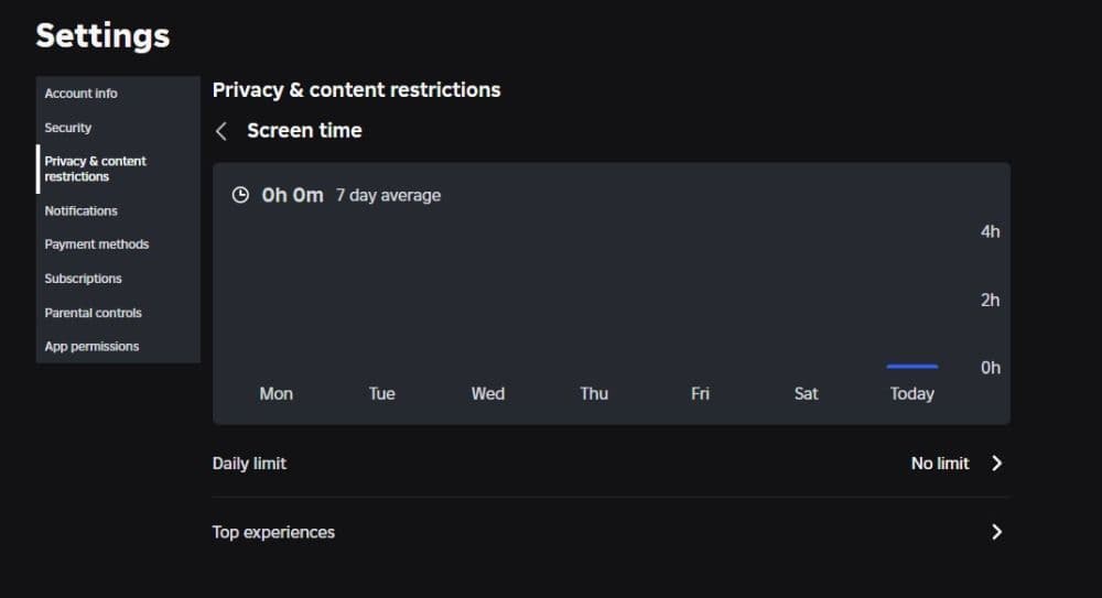 You can find your total Roblox play time in the Screen Time menu (Image Credit: THESPIKEGG)