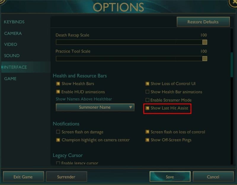 After scrolling down a little bit, you will find the Last Hit Assist option (Image Credit: THESPIKEGG)