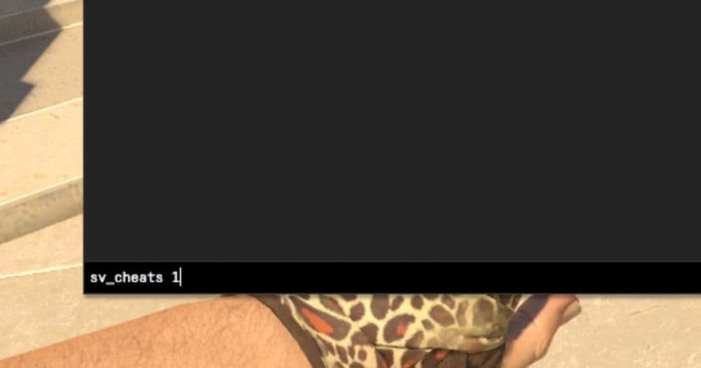 After enabling the console and starting a game that allows flying, start by enabling cheats with the “sv_cheats 1” command (Image Credit: KYXT on YouTube)