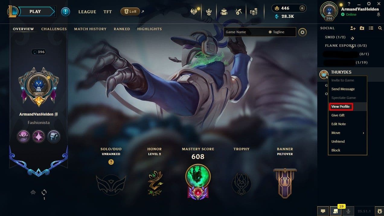 You can right-click a friend’s name on your friends list and go to their profile to see their match history (Screengrab via Riot Games)