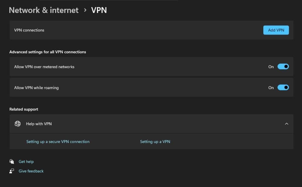 Check if you have any VPNs configured in the Network & Internet menu (Image Credit: THESPIKEGG)