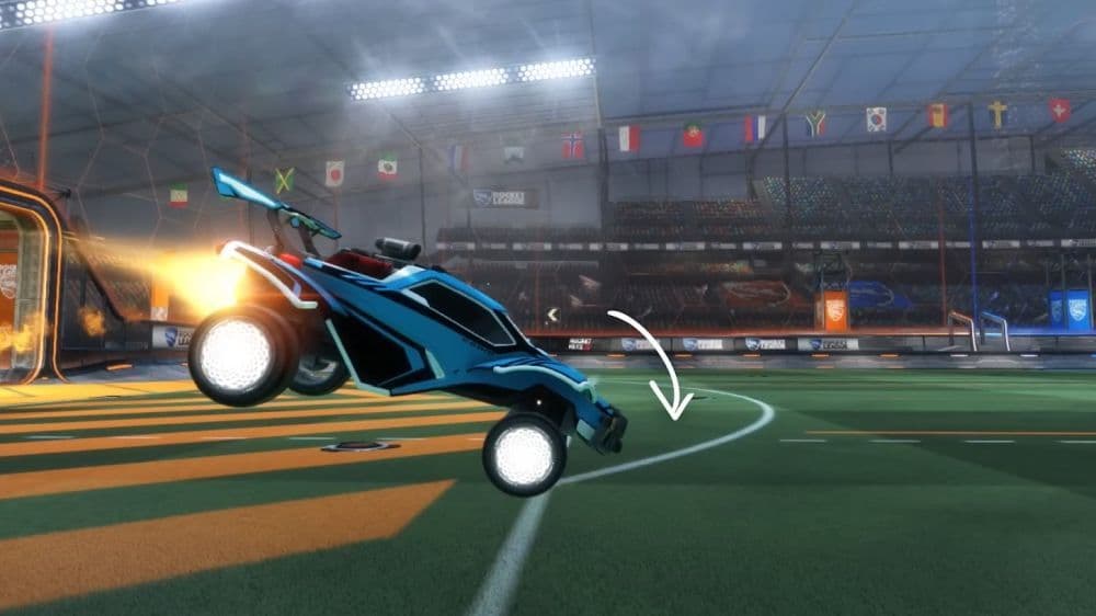 After jumping, tilt the front of the car forward and then let the wheels touch the ground (Image Credit: Virge on YouTube)