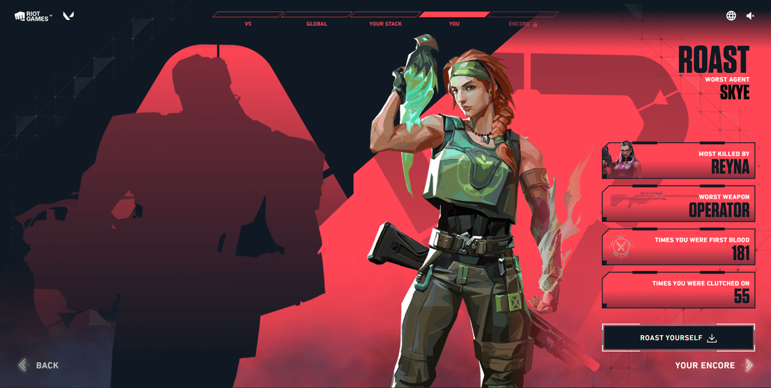 An example of the new Roast style of this year's VALORANT Flashback (Image Source: Screenshot from Flashback site)