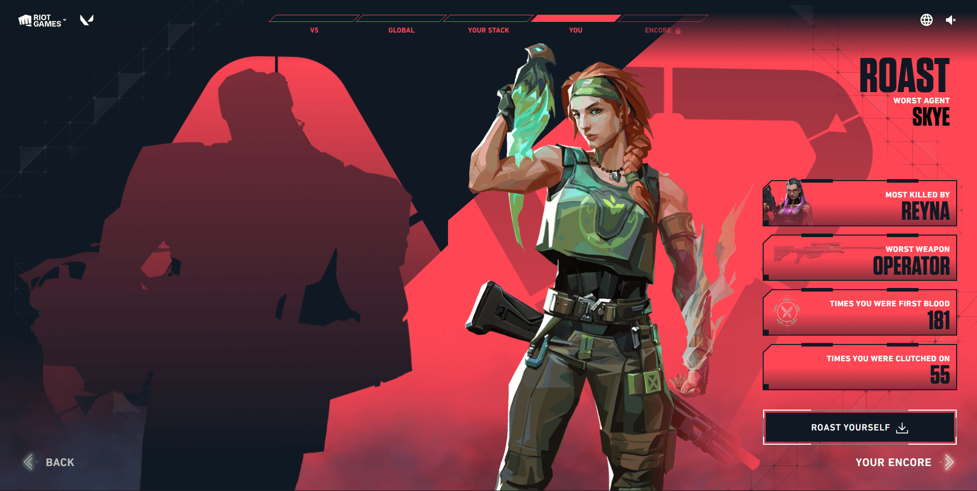 An example of the new Roast style of this year's VALORANT Flashback (Image Source: Screenshot from Flashback site)