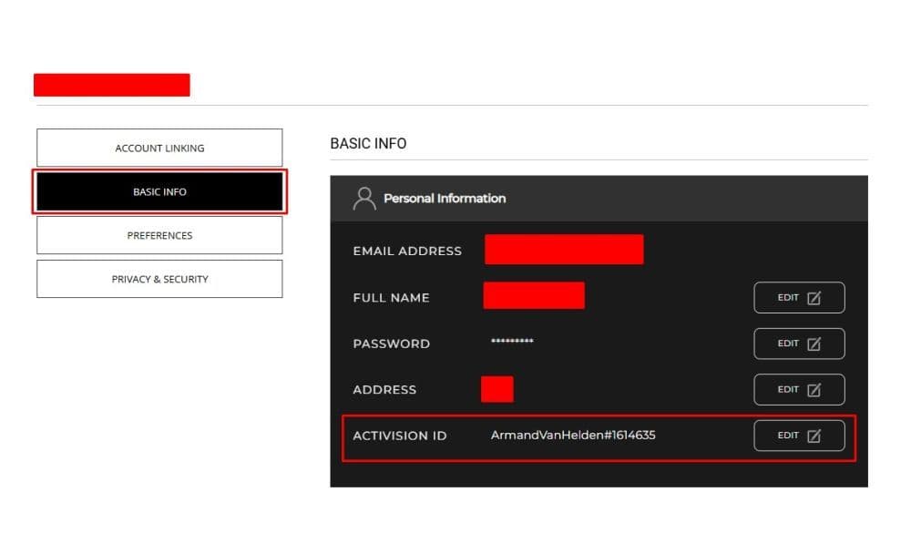 Open the “Basic Info” settings and find Activision ID at the bottom of the list, as seen in the image (Image Credit: THESPIKEGG)