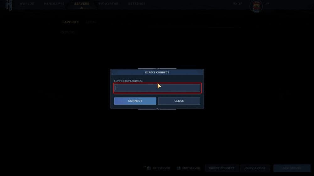 Paste the complete address into the box (Image Credit: Screenshot by THESPIKEGG via Aternos)
