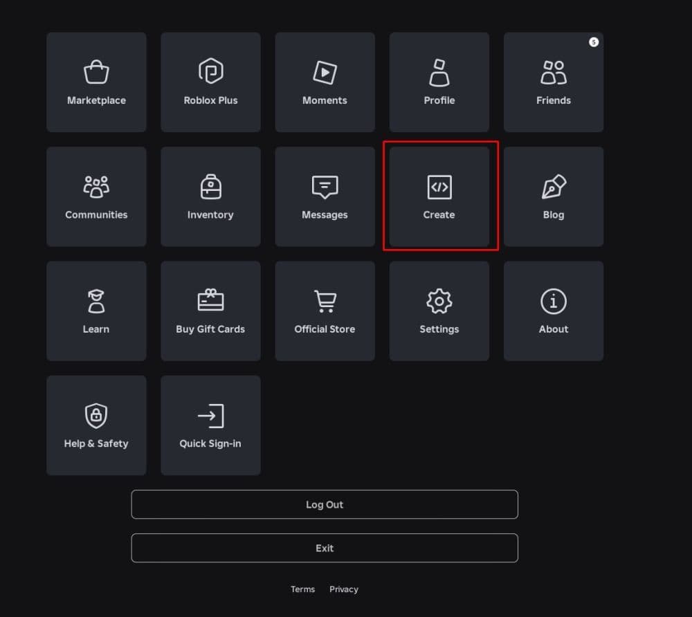 You can open the game, click “More” and select “Create,” which will launch your browser (Image Credit: THESPIKEGG)