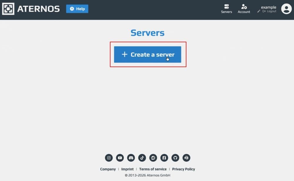 You can hit “Create a server” to create your first Aternos server for Hytale (Image Credit: Screenshot by THESPIKEGG via Aternos)