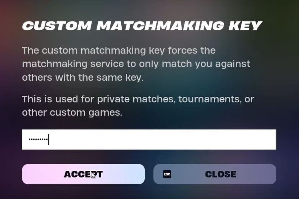 Put the matchmaking key of your preference and hit Accept (Image Credit: Cederic Schmid on YouTube)