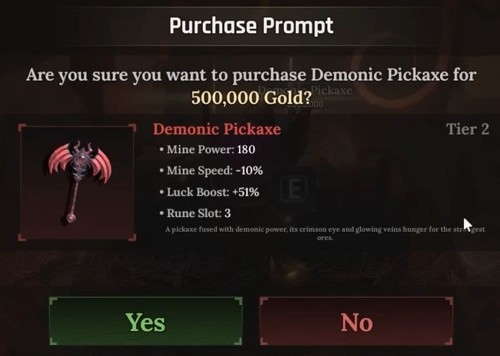 The Demonic Pickaxe can be utilized to get Darkryte in The Forge (Image Credit: YamashiP)
