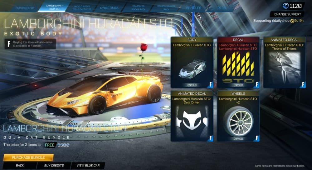 The Lamborghini Huracán STO can be bought within the Rocket League game shop (Image Credit: Rocket League)
