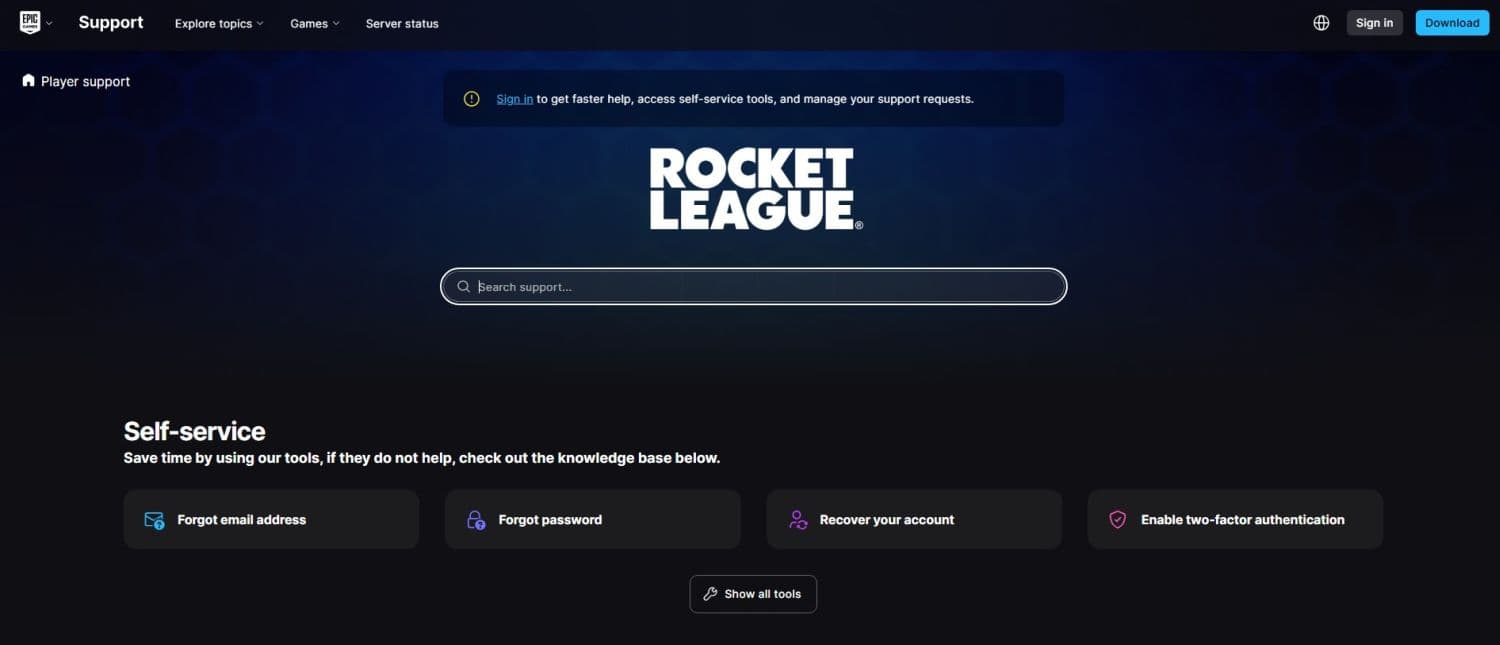 You can get official support from the Rocket League support page (Image Credit: Screengrab via Rocket League)