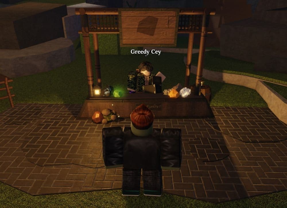 Greedy Cey is placed right near the Cave entrance, you can sell your Ores here (Image Credit: THESPIKEGG)
