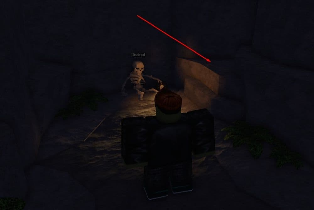 The guitar can be found at the exact place shown with the arrow in the image, collect it and make your way back by climbing the ladders behind (Image Credit: THESPIKEGG)