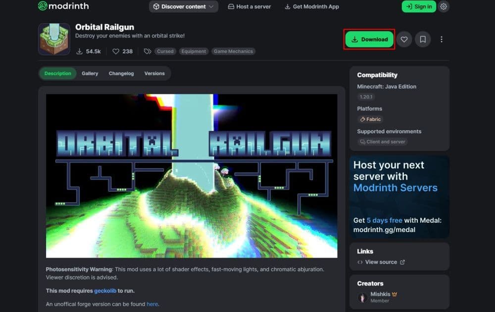 You can download the mod through the link provided above on Modrinth (Image Credit: Screengrab via Modrinth)